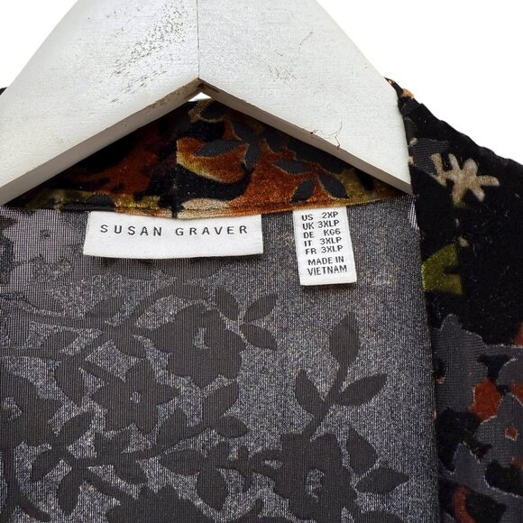 SUSAN GRAVER Stretch Velvet Jacket Plus Size 2X Petite Black Fall Leaf Cardigan - Picture 5 of 10